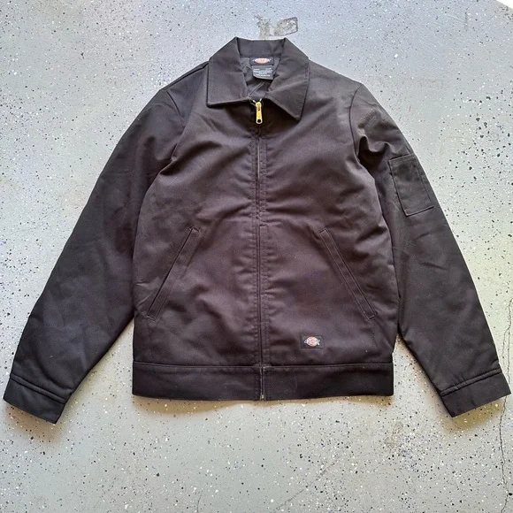 Dickies Black Eisenhower Dead Stock Workwear Jacket Zip Up Collared Logo Small - Picture 6 of 6